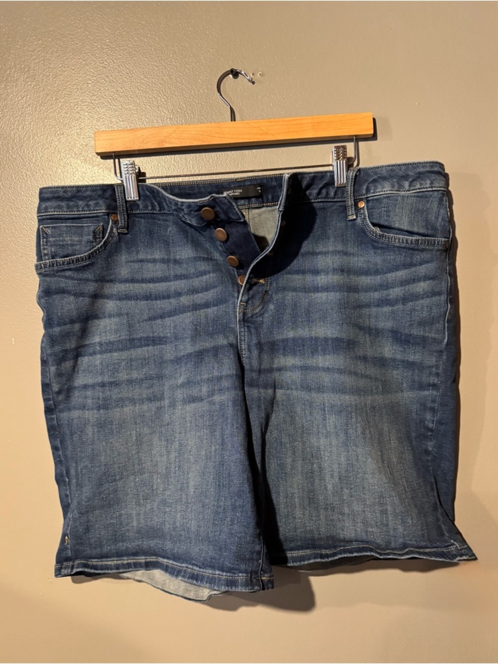 Vera Wang Dark Blue Denim Button-Fly Shorts